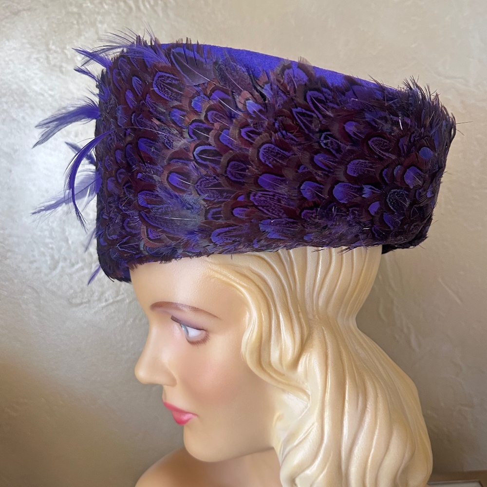 COLLECTIBLE JACK MCCONNEL PURPLE FELT/FEATHERS WIDE BRIM HAT - Picture 9 of 16